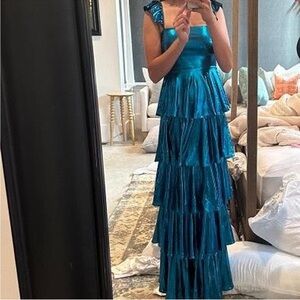 Custom lulus xs formal dress.Metallic blue tiered dance dress #modestdress #prom